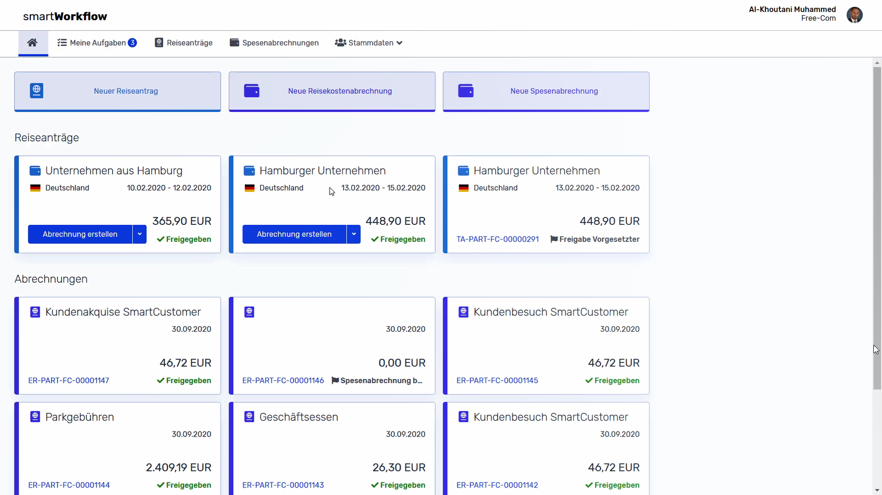 Screenshot aus smartWorkflow für flexible Freigabeprozesse: übersichtliches Dashboard und aktueller Status