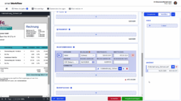 Screenshot aus smartWorkflow für flexible Freigabeprozesse: Rechnungsdetails und Wechselkurse automatisch erfasst